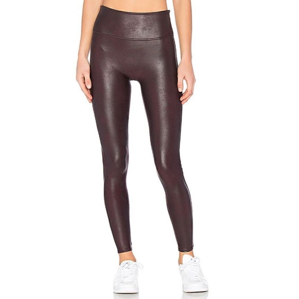SPANX Burgundy Faux Leather Leggings Size S